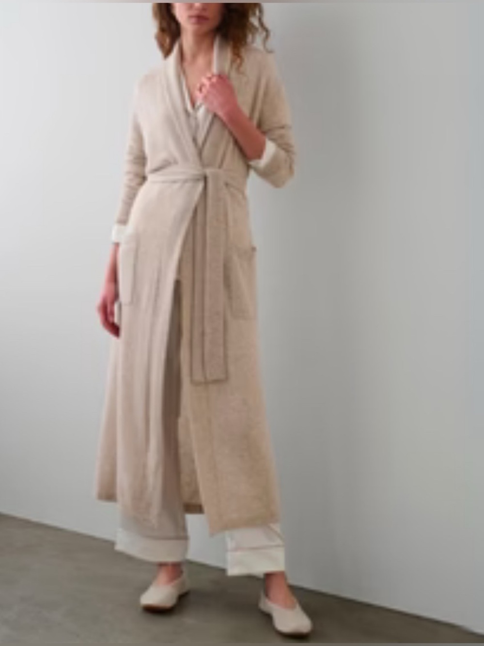White + Warren cashmere long robe natural heather NWT
